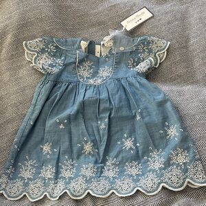 Tartine et Chocolat Sky Blue Dress with White Embroidery